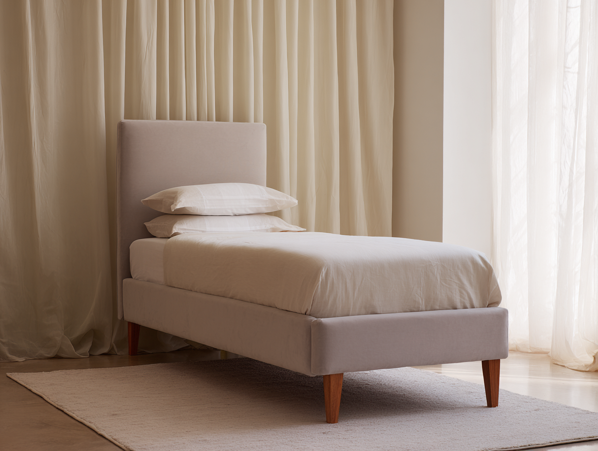 Camas individuales - tela-madera - 196x91x100 cm - beige claro - estilo contemporáneo-Craftgetly