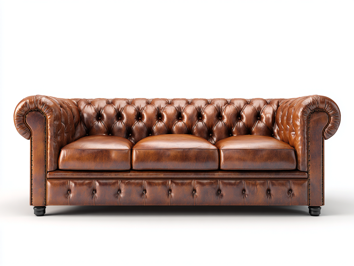 Divano a 3 posti imbottito 225x95x80 cm - pelle - marrone - per soggiorno - stile classico-Oakgetloft