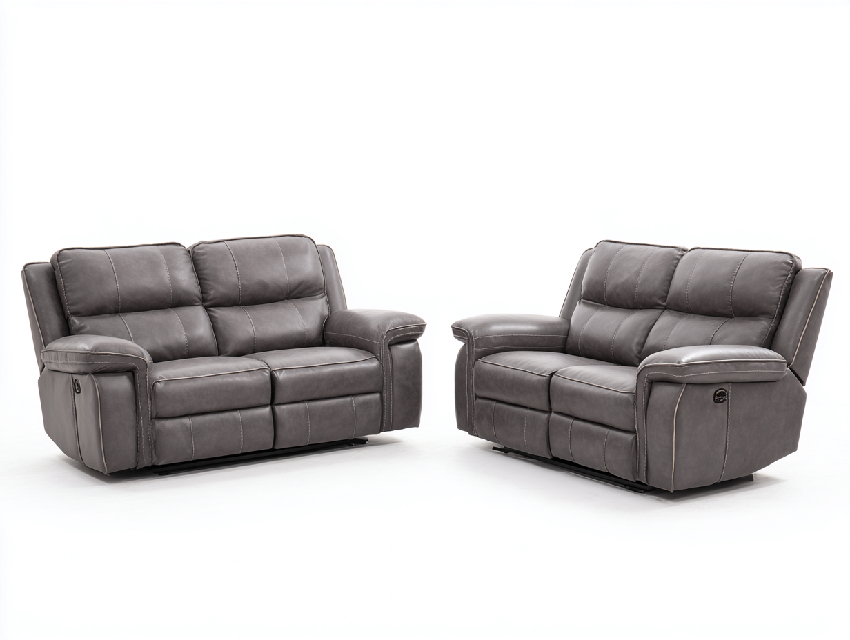 Set di divani reclinabili in pelle sintetica 200x95x100 cm - grigio - comfort per soggiorno-Oakgetloft
