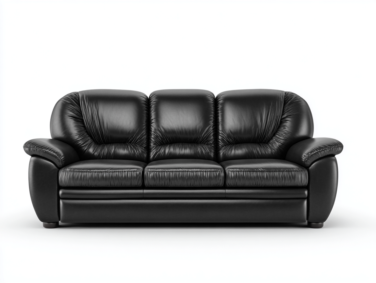 Divani a 3 posti rivestito in pelle 215x90x85 cm - Nero - stile classico confortevole-Oakgetloft