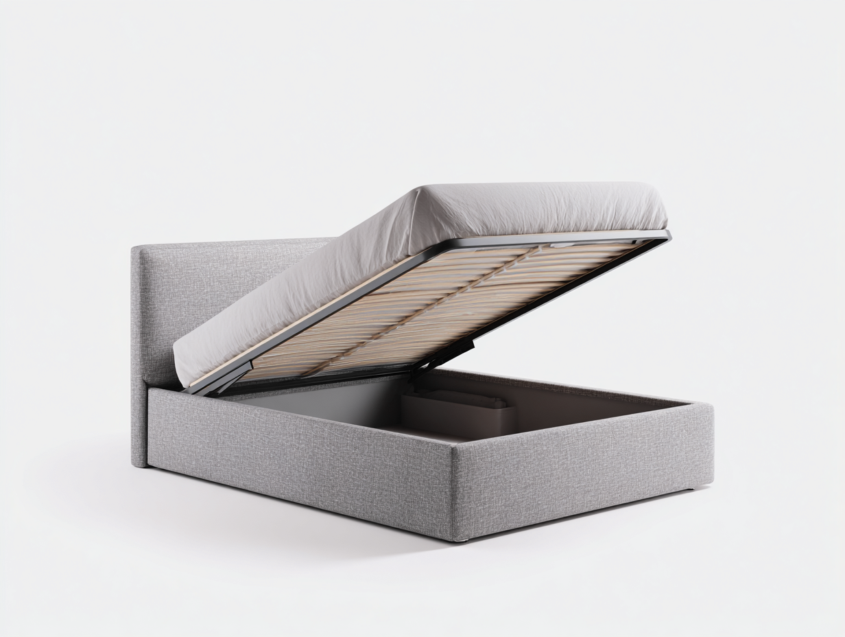 Letto matrimoniale imbottito con contenitore 200x160x100 cm - tessuto - grigio chiaro - per camera da letto - design moderno-Oakgetloft