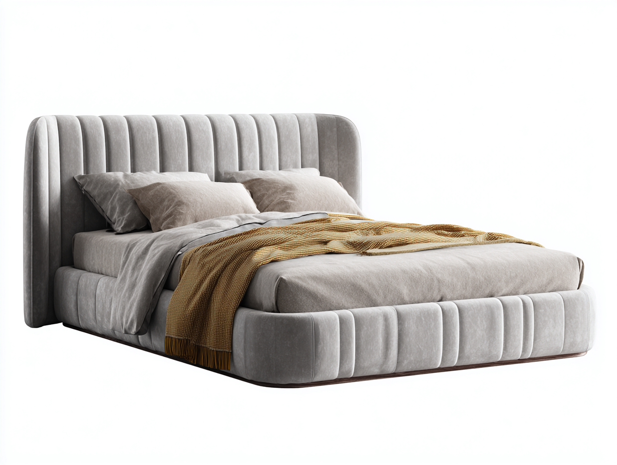 Letto matrimoniale imbottito 200x160x110 cm - tessuto - grigio chiaro - per camera da letto - design moderno-Oakgetloft