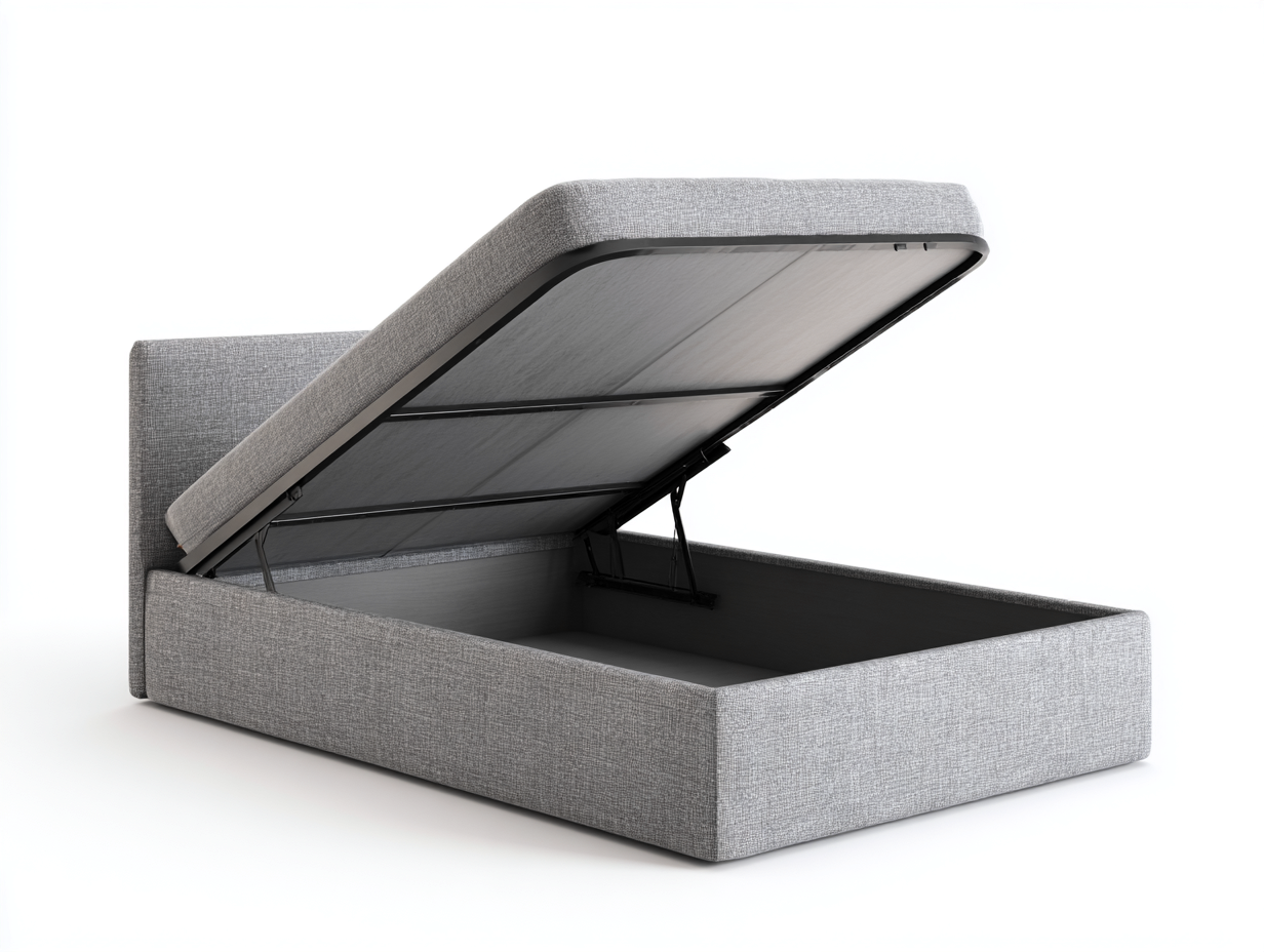 Letto matrimoniale imbottito in tessuto 210x170x100 cm - Grigio - design moderno con contenitore-Oakgetloft