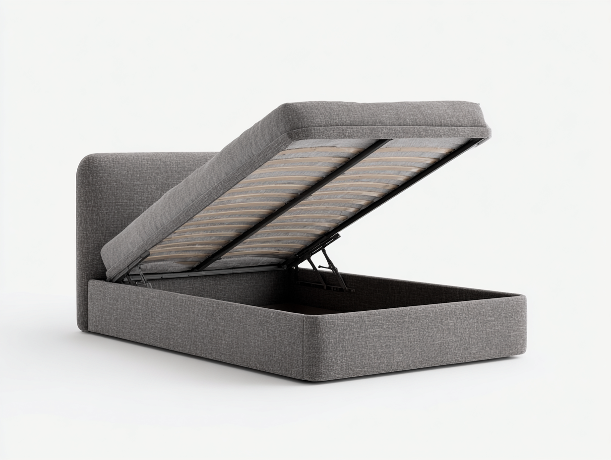 Letto matrimoniale con contenitore in tessuto imbottito 200x160x95 cm - grigio - design moderno con vano contenitore-Oakgetloft