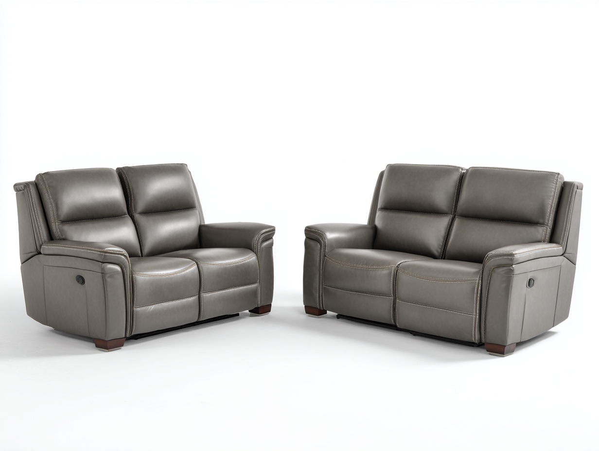 Set di divani reclinabili rivestito in pelle 300x95x100 cm - Grigio - design moderno confortevole-Oakgetloft