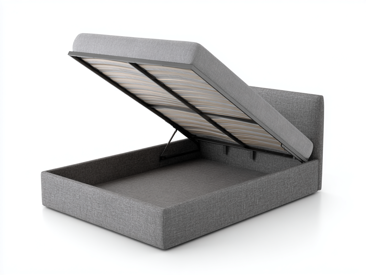 Letto matrimoniale imbottito in tessuto 200x160x100 cm - grigio - con contenitore per camera da letto-Oakgetloft