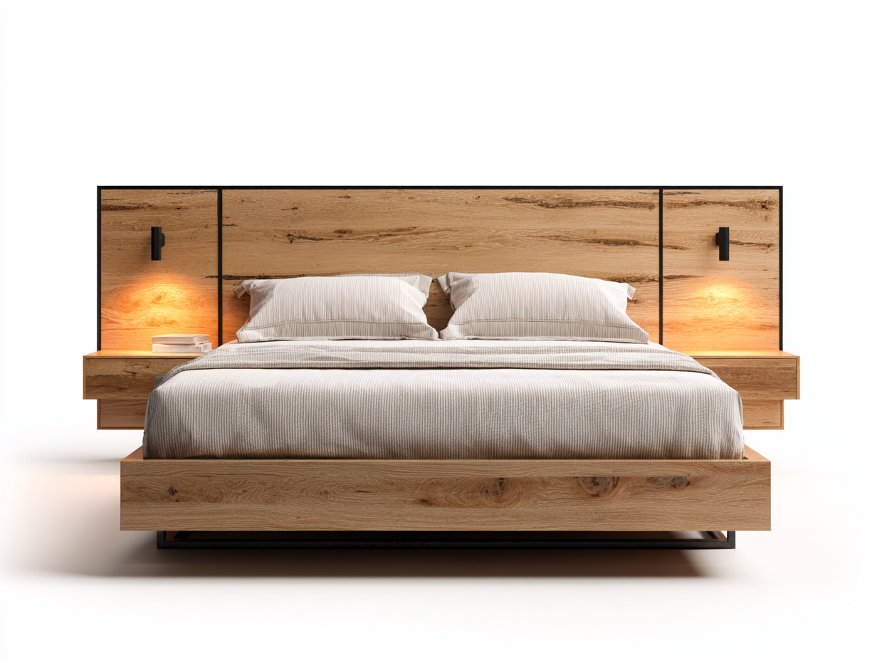 Letto matrimoniale in legno 200x180x110 cm - legno naturale - design moderno per camera da letto-Oakgetloft