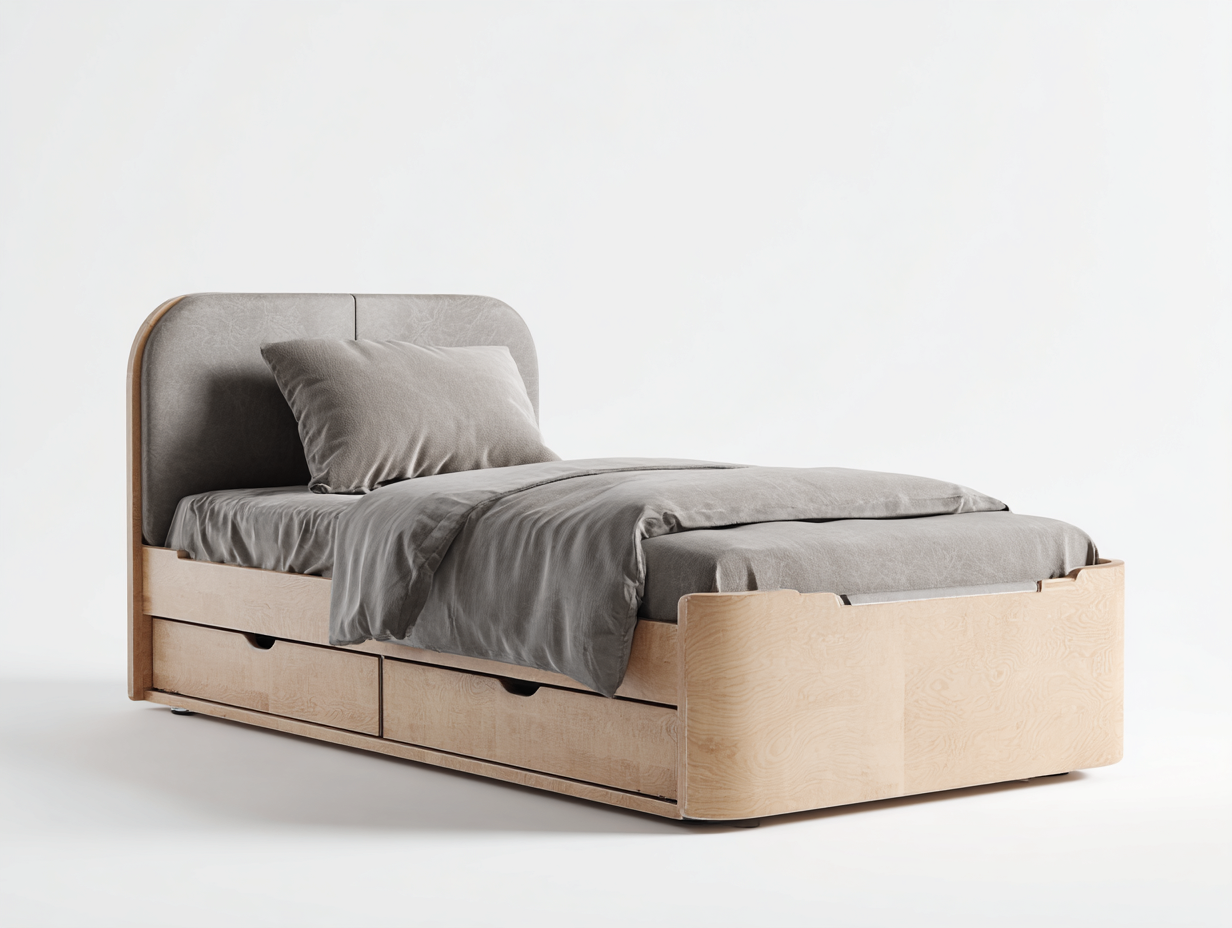 Letto singolo imbottito legno e tessuto 200x90x105 cm - Beige - Design moderno per camera da letto-Oakgetloft