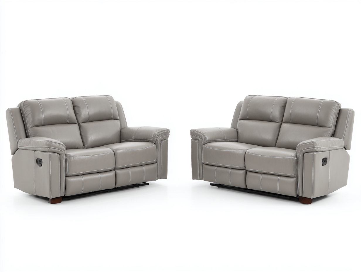 Set di divani reclinabili imbottiti 160x95x100 cm - pelle - grigio chiaro - per soggiorno - comfort moderno-Oakgetloft