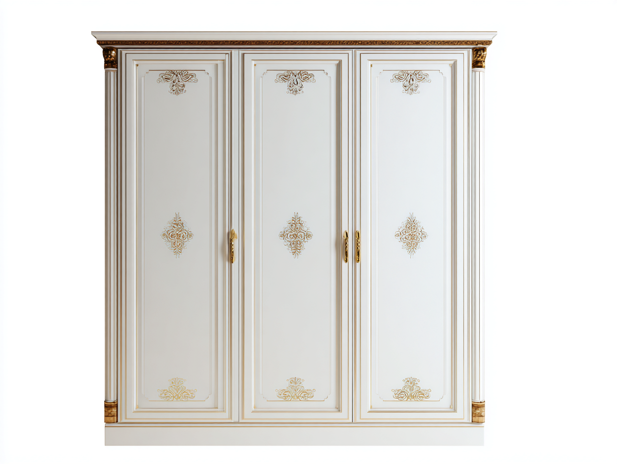 Armarios de tres puertas - Madera-Metal - 184x60x208 cm - Blanco/Dorado - Estilo clásico-Roomuplab