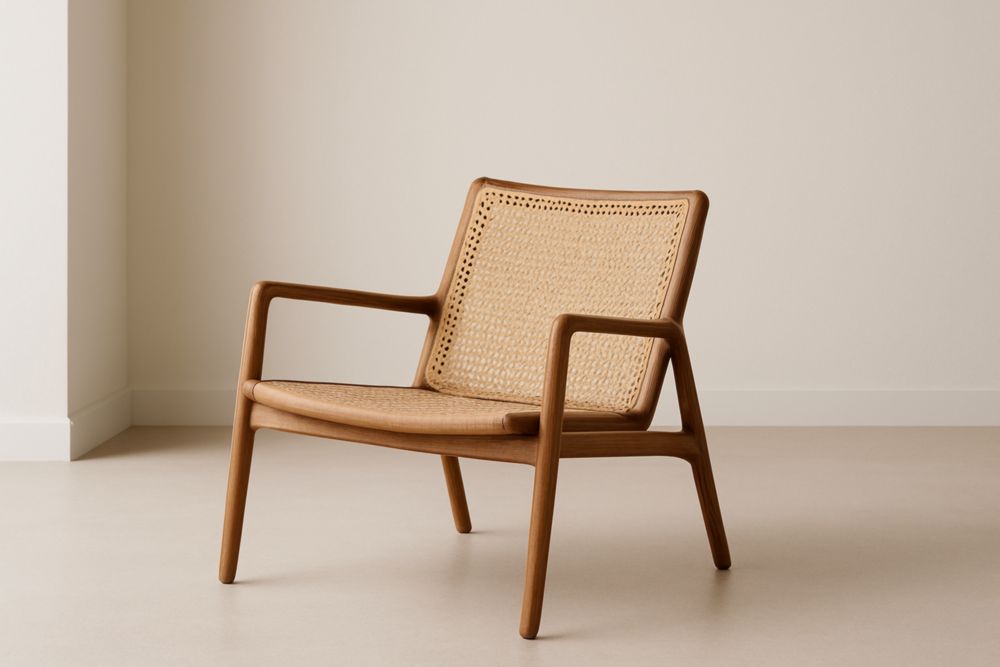 Fauteuil en bois de chêne avec rotin tressé