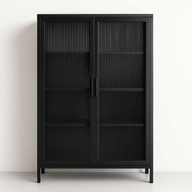 Armoire en métal noir avec portes vitrées