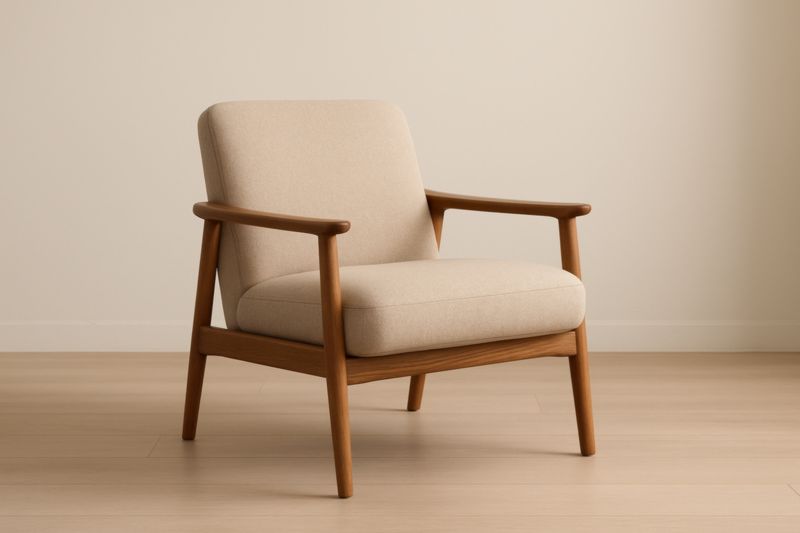 Fauteuil en bois et tissu beige