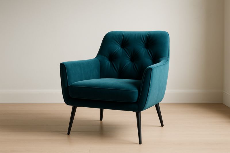 Fauteuil en Velours Pieds Métalliques Bleu Canard