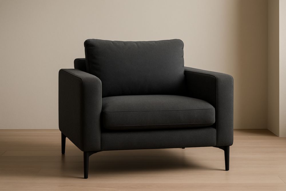Fauteuil en tissu anthracite avec pieds en métal