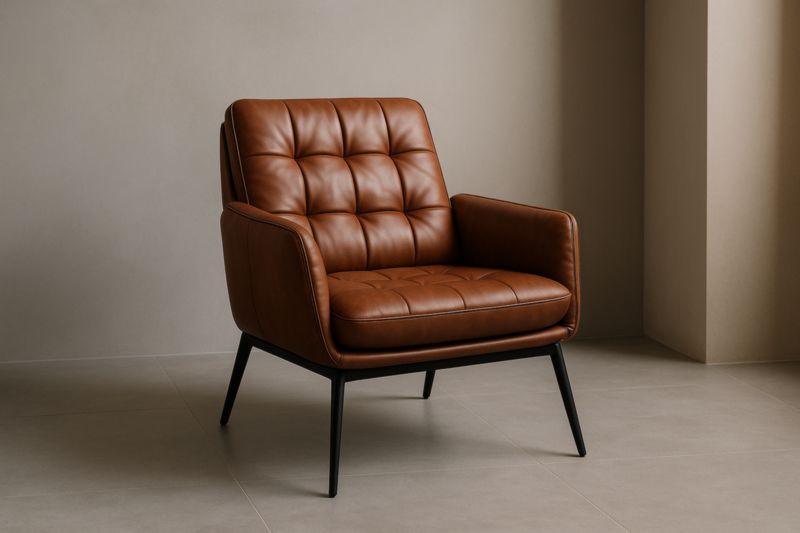 Fauteuil en cuir marron avec structure métallique noire