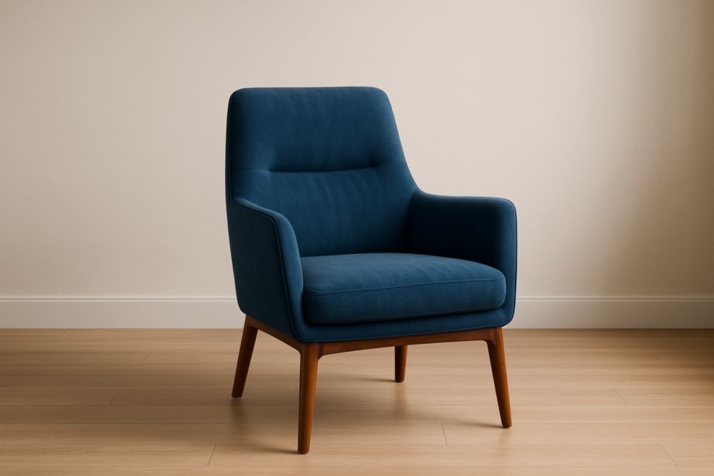 Fauteuil en Bois et Tissu Bleu