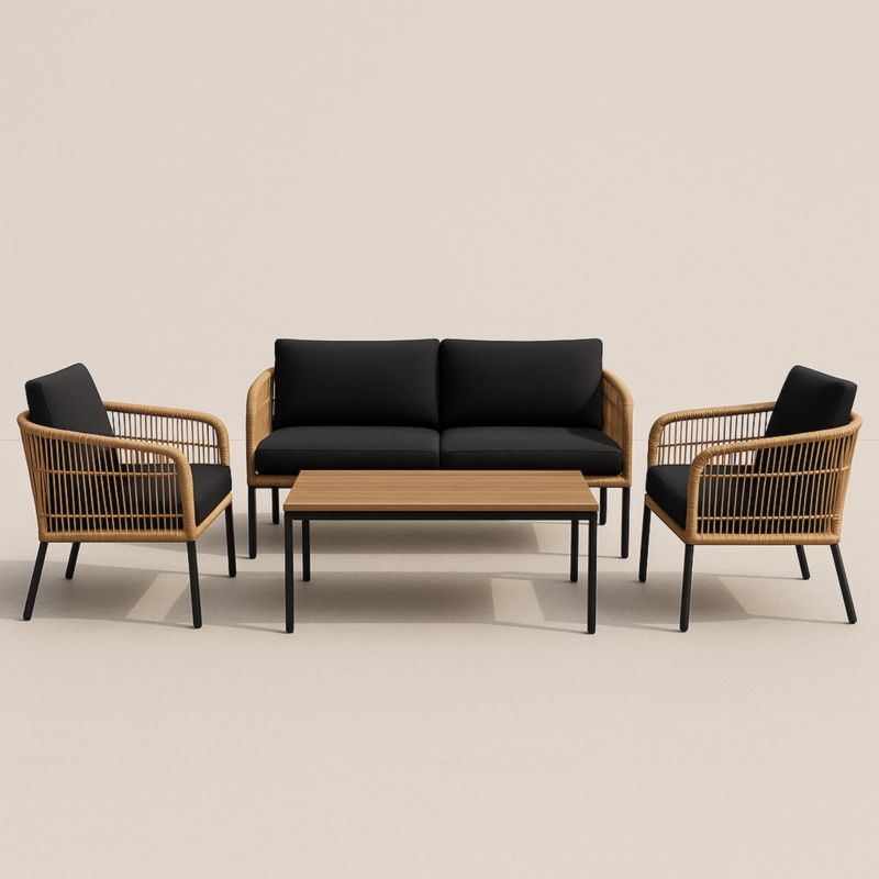 Ensemble de canapé en aluminium avec revêtement en polyéthylène, coloris noir et beige.-