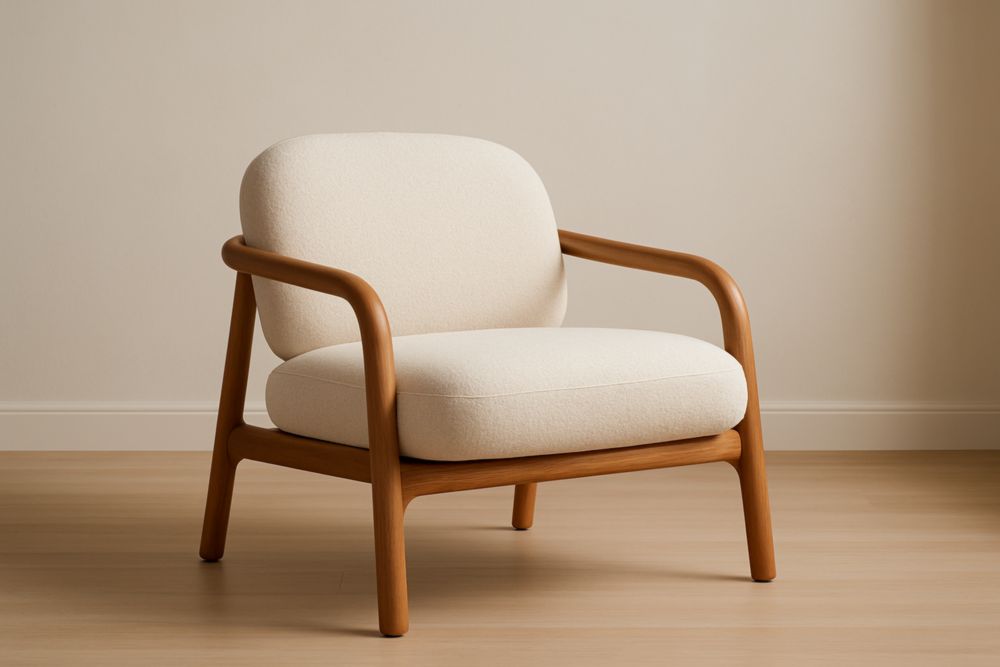 Fauteuil en bois massif et tissu beige