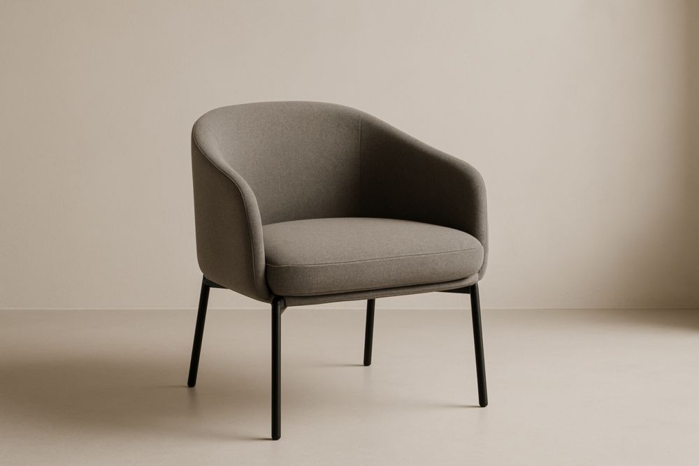 Fauteuil Courbé en Tissu Gris avec Pieds en Acier