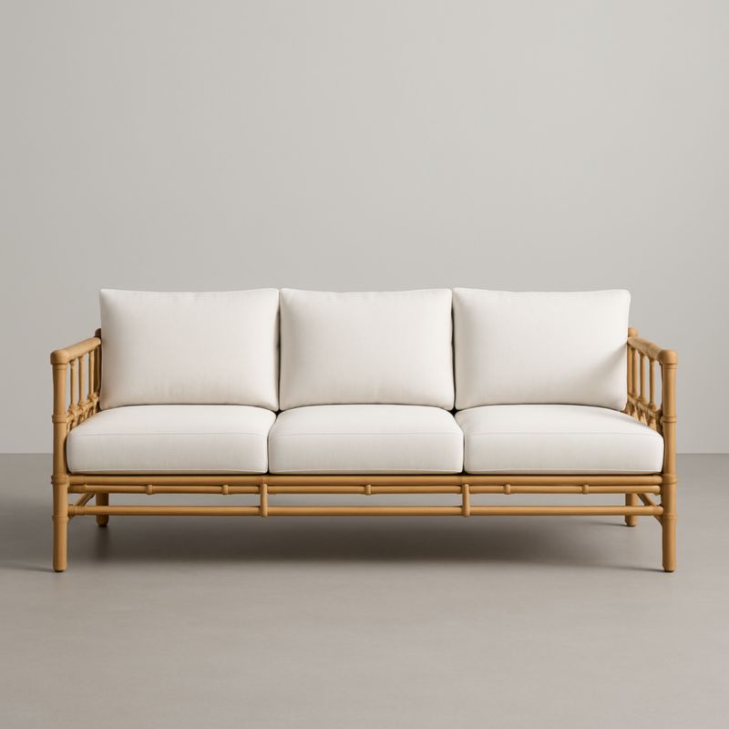Canapé 3 Places Bambou avec Coussins en Polyester Crème