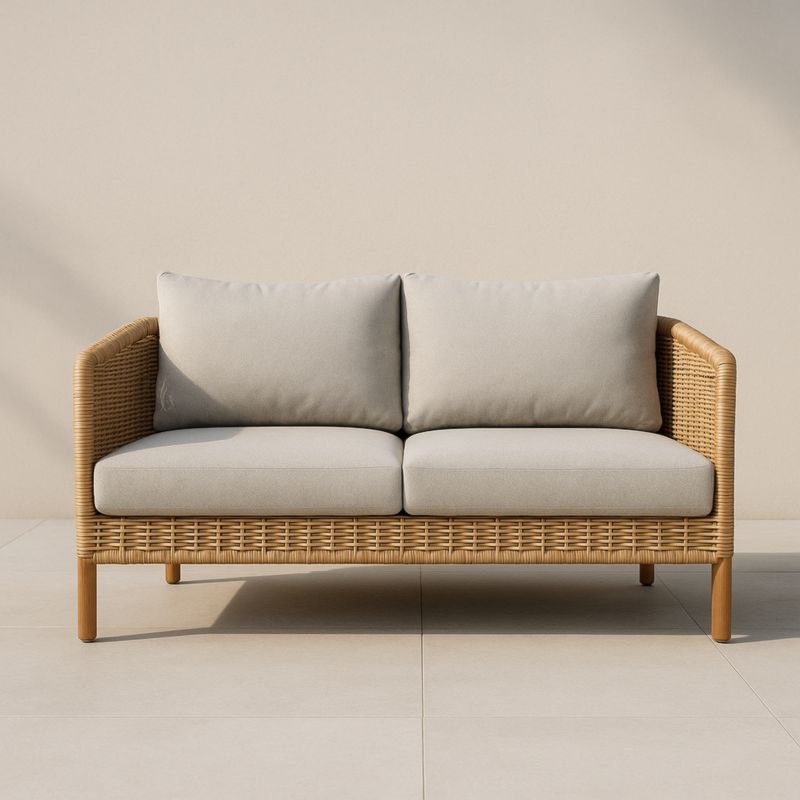 Canapé 2 Places Rotin Synthétique Beige-