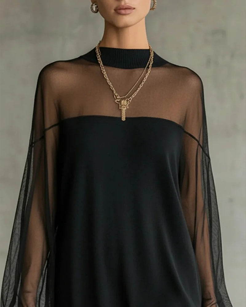 Рокля с едноцветен пачуърк ръкав фенер