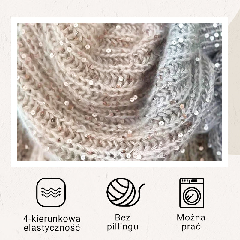 Modny damski sweter z zamkiem błyskawicznym z cekinami