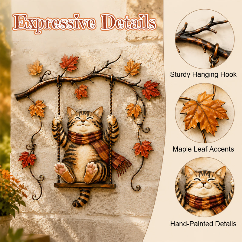 Close-up details of Swing Cat autumn wall decoration