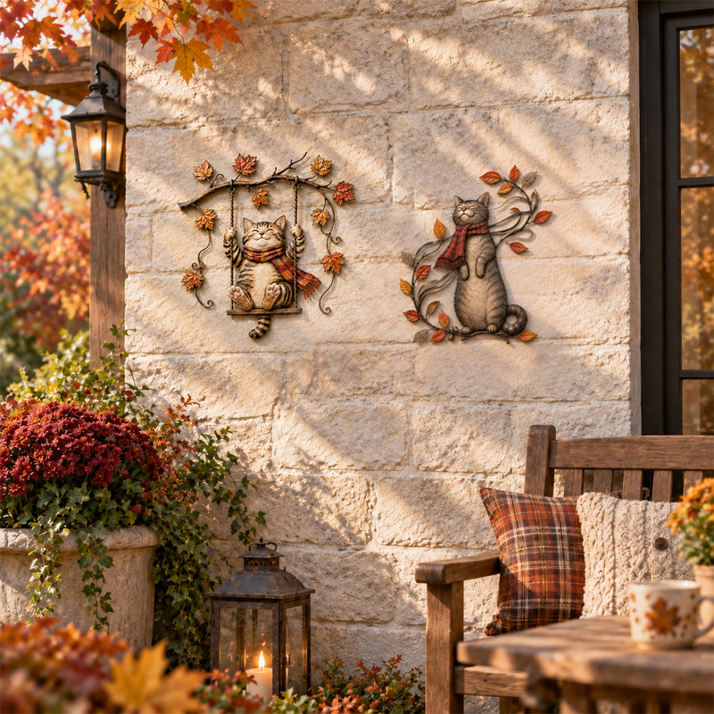 Swing Cat and Standing Cat autumn wall decorations together