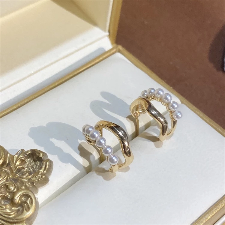 Vintage Pearl Hoop Huggie Earrings