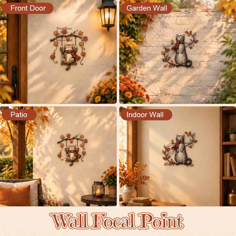 Autumn cat decorations in seasonal home display settings