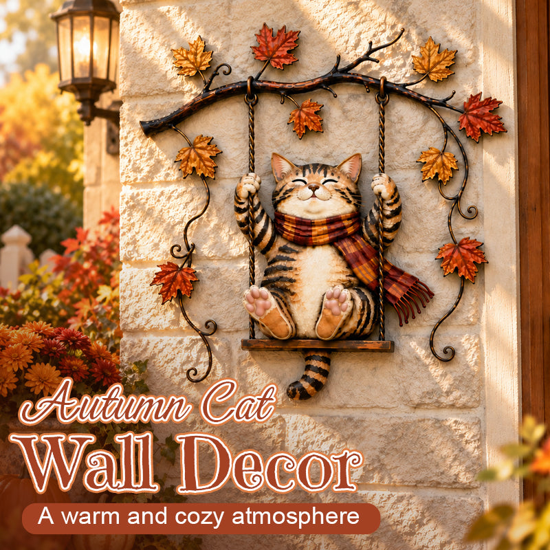 Swing Cat autumn wall decoration with colorful fall leaves