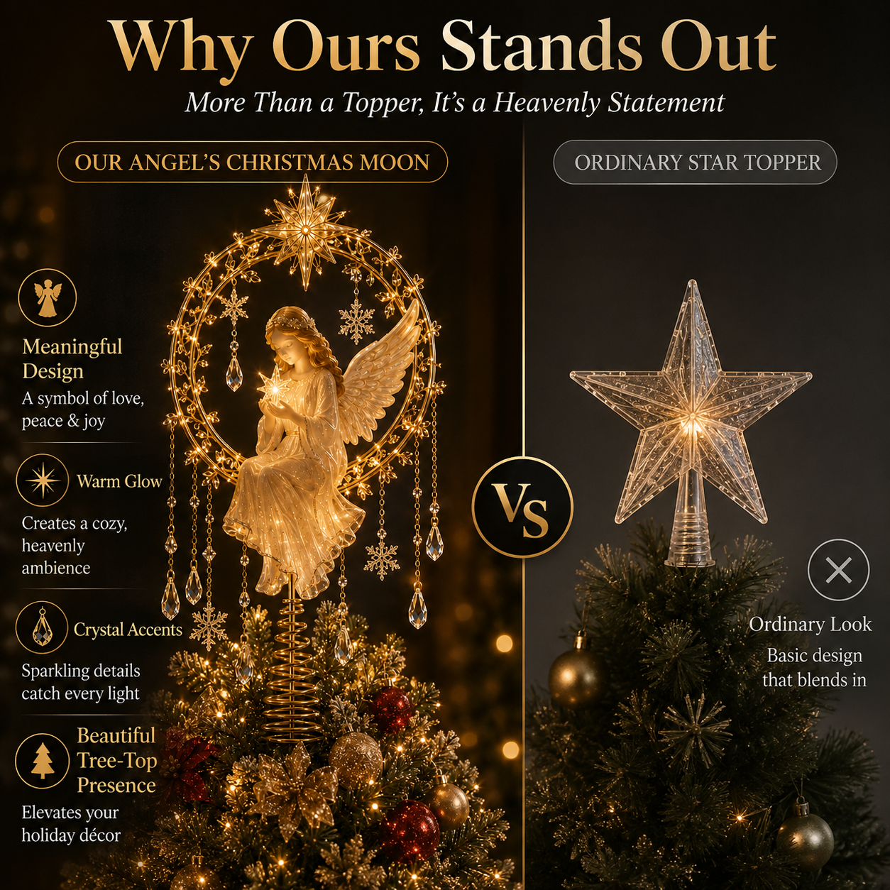 Angel's Christmas Moon compared with ordinary star topper