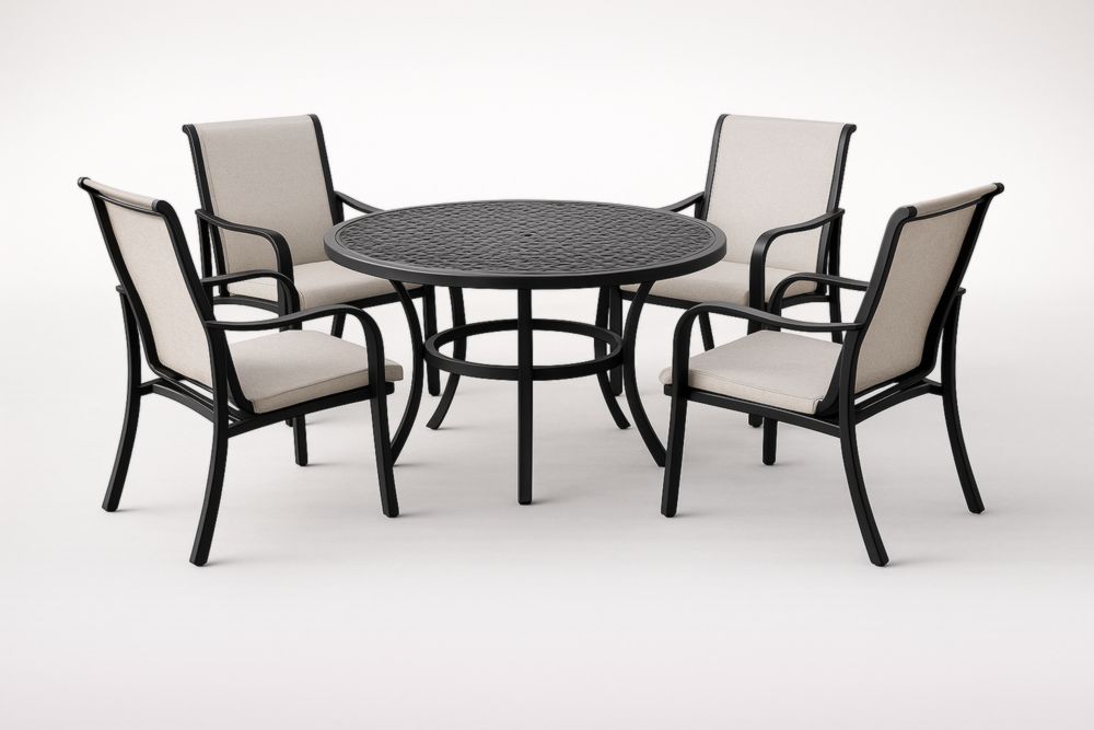 Set da pranzo da esterno con tavolo rotondo e 4 sedie in alluminio-Homeviralo