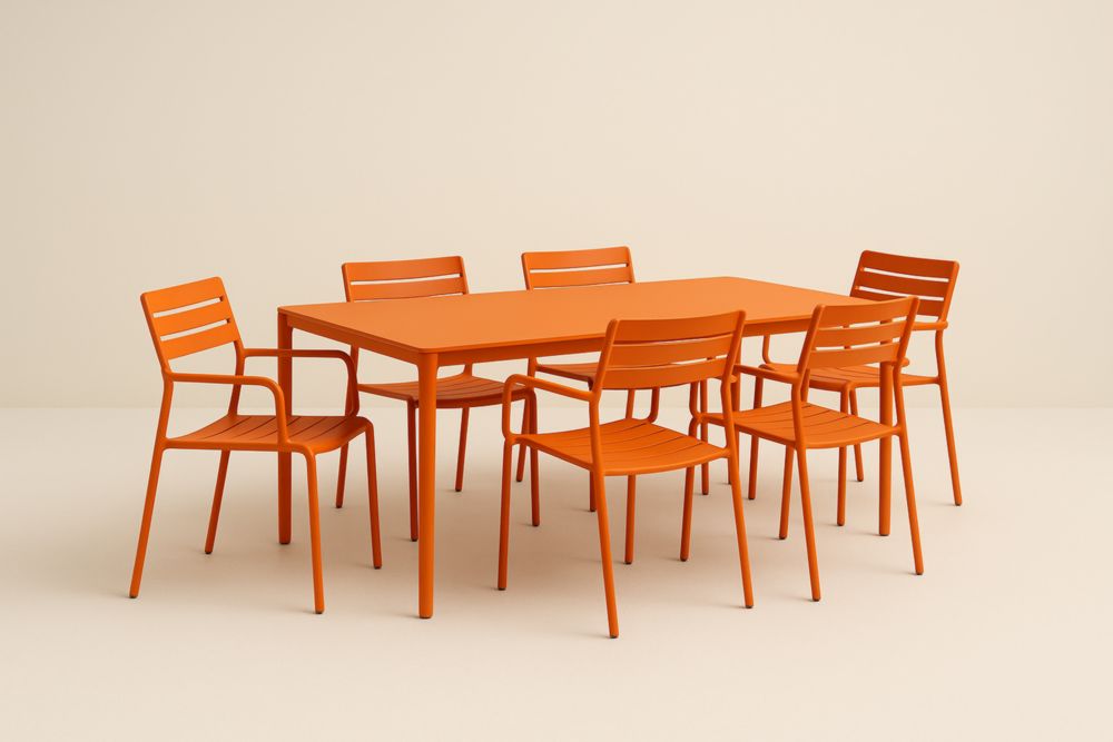 Set da Pranzo per Esterno in Alluminio Arancione con 6 Sedie-Homeviralo
