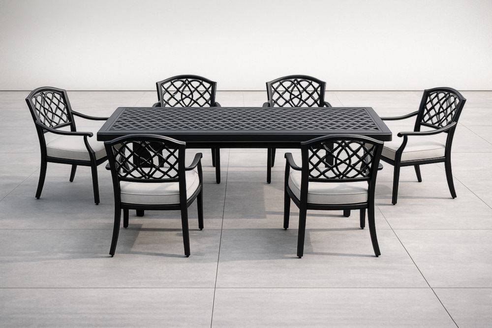 Set da pranzo da giardino in alluminio nero con tavolo rettangolare e 6 sedie-Homeviralo