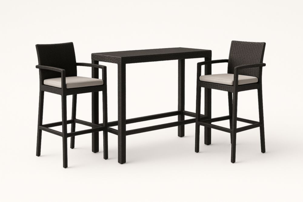 Set Tavolo e Sedie da Bar in Rattan Sintetico con Cuscini, Nero-Homeviralo