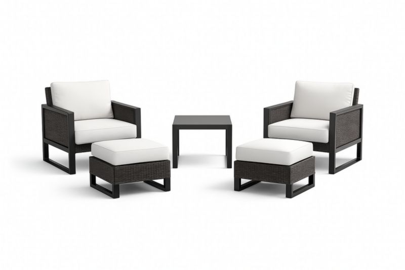 Ensemble en Résine Tressée avec Coussins et Table