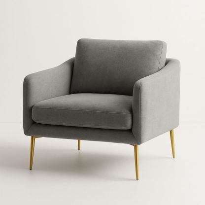 Poltrona in tessuto grigio con gambe in metallo dorato-Freshelino