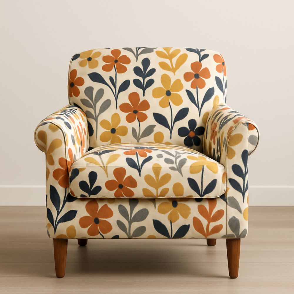 Poltrona in Tessuto di Cotone Floreale Multicolore-Freshelino