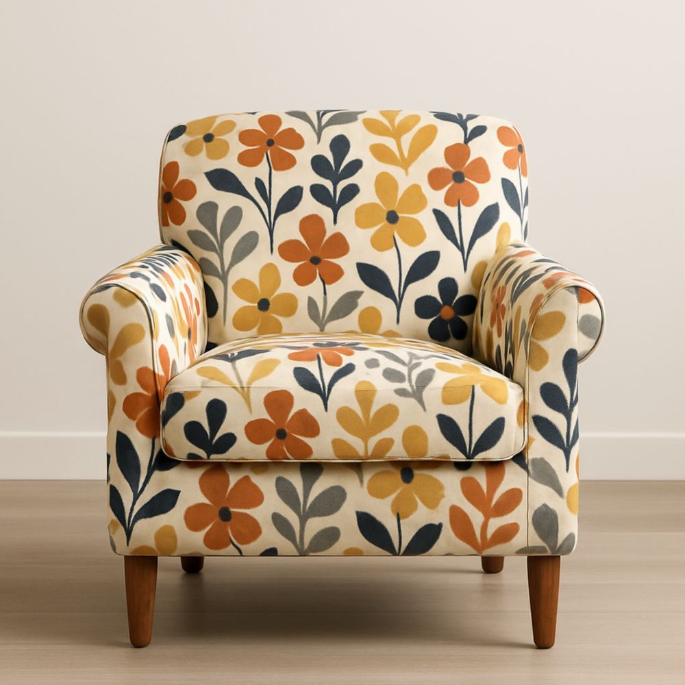 Poltrona in Tessuto di Cotone Floreale Multicolore-Freshelino