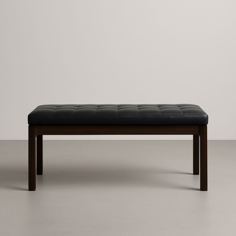 Panca rettangolare imbottita in pelle nera struttura in legno 120cm x 45cm x 40cm-Mildorio
