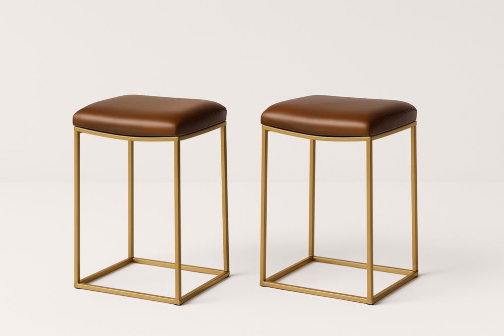 Set di 2 sgabelli in pelle sintetica marrone e struttura dorata-Mildorio