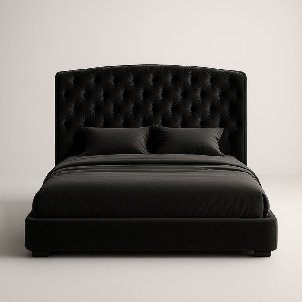 Letto matrimoniale in tessuto nero 200 cm L x 160 cm P x 120 cm H-Mildorio