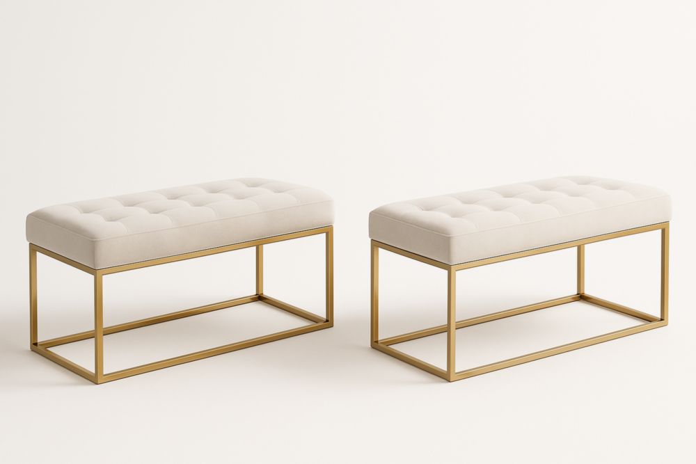 Set di panche rettangolari in metallo e tessuto bianco-Mildorio