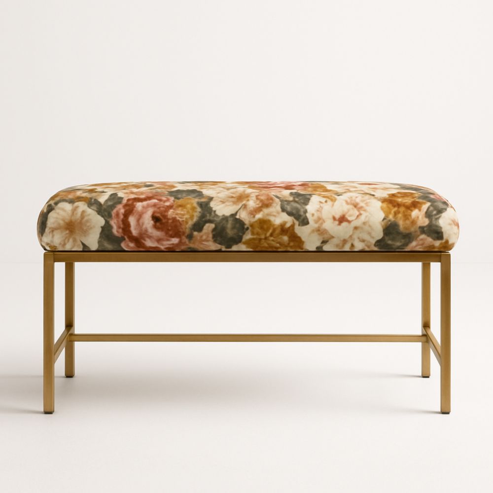 Panca in velluto floreale con struttura in metallo-Mildorio
