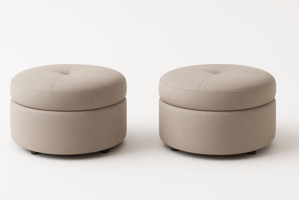 Set pouf rotondi imbottiti 2 pezzi tessuto poliestere Beige-Mildorio