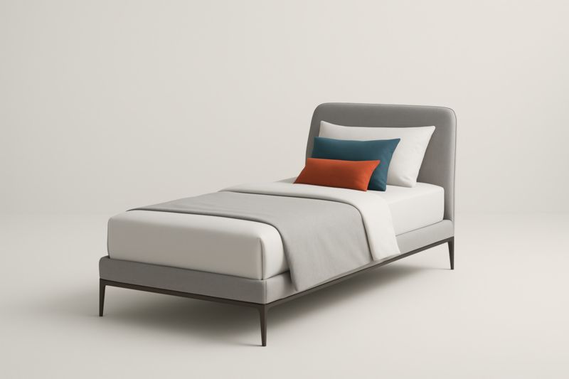 Lit simple en tissu gris avec oreillers 200x100×95 cm