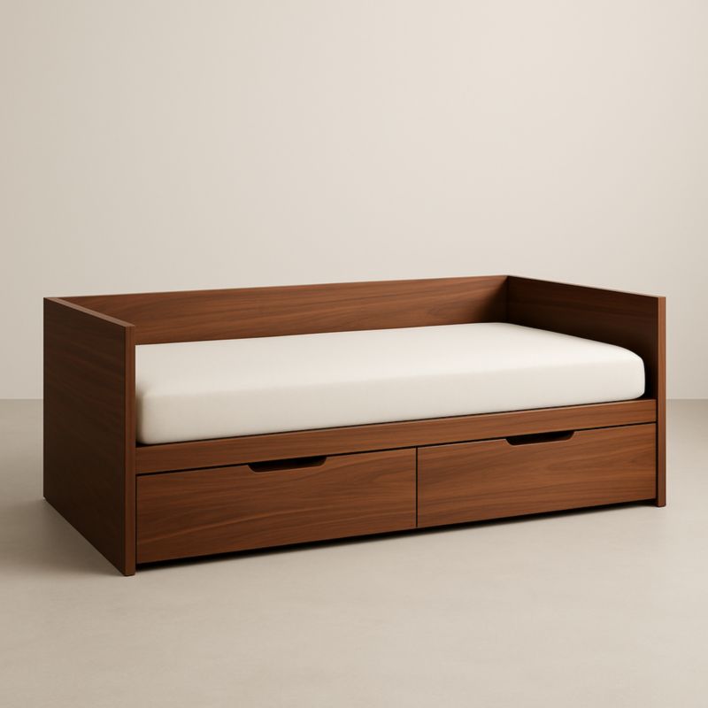 Lit banquette en bois noyer avec rangement